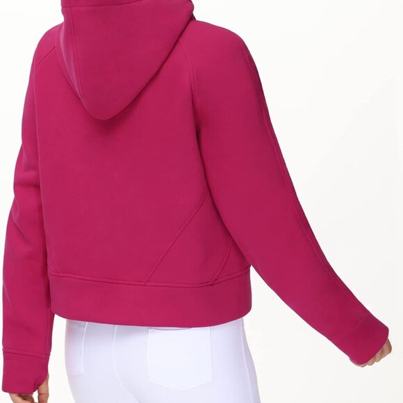 Pitaya Red Women's Half-Zip Fleece Hoodie, Small, Pockets, Thumb Holes - Picture 3 of 6